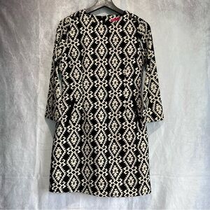 PINKYOTTO Black and White Aztec Print 3/4 Sleeve Casual Dress Women Size M